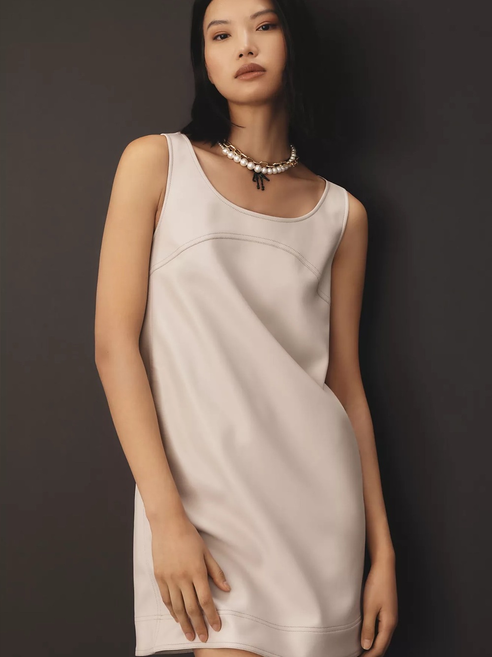 Pilcro by Anthropologie Beige Vegan Leather Scoop Neck Shift Dress, 6P